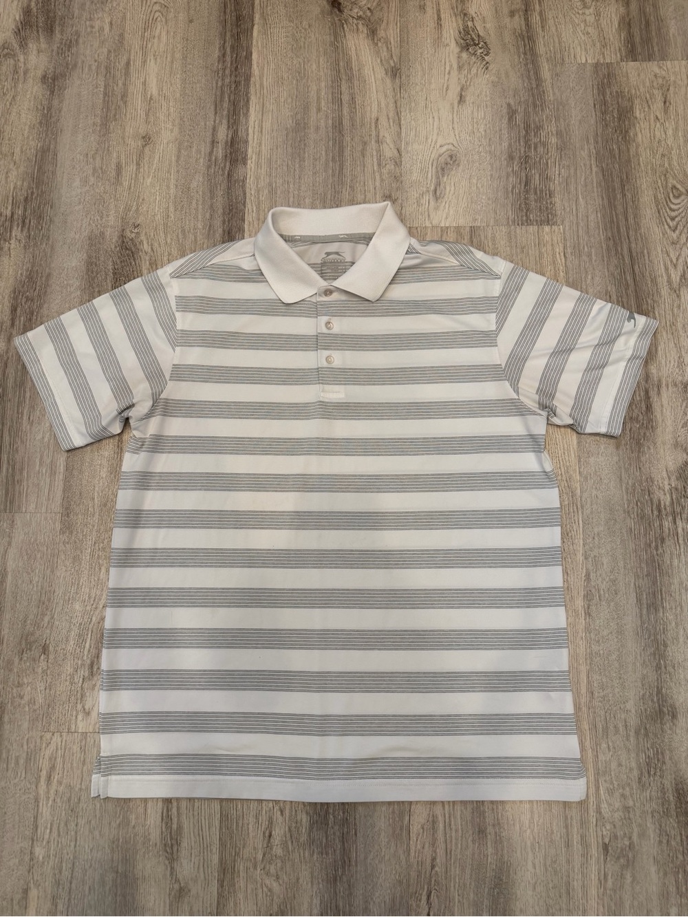 Slazenger Large White Gray Striped Golf Polo Shirt